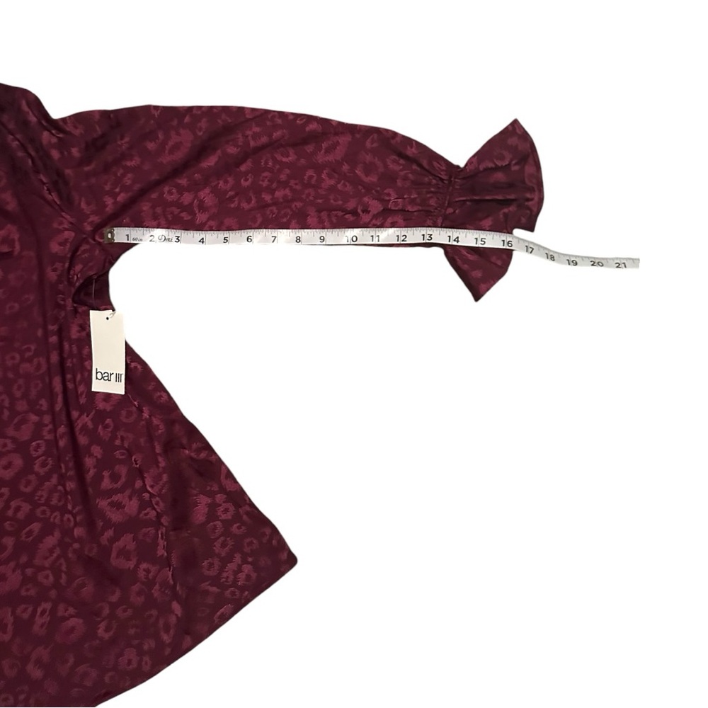NEW Bar III Plus Size Animal Jacquard Blouse Ruffle Sleeve Size XS Maroon - Picture 5 of 8